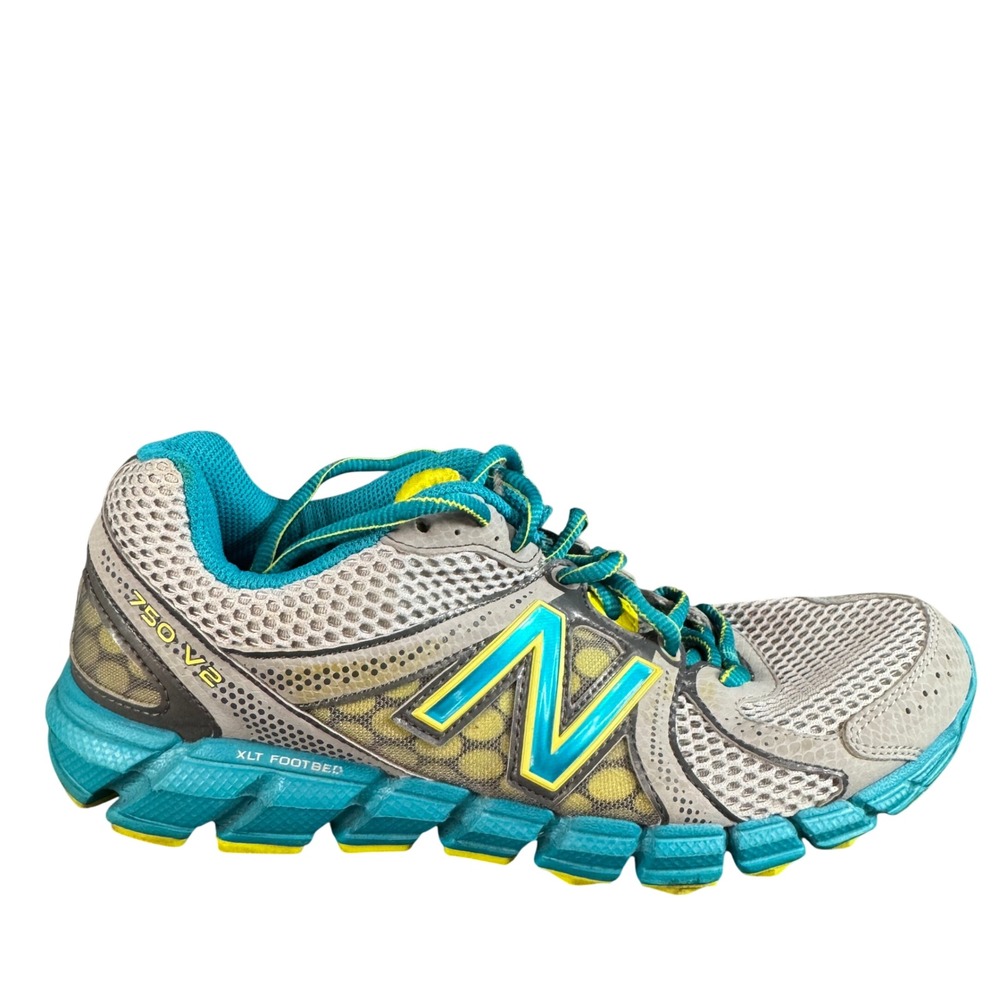 New Balance 750 V2 Running Shoes Grey Teal Yellow Mesh Sneakers Women's 9